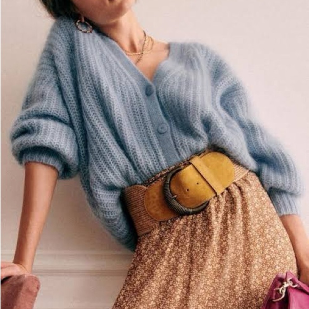 Sezane Achile Cardigan Kid Mohair Light Blue Small